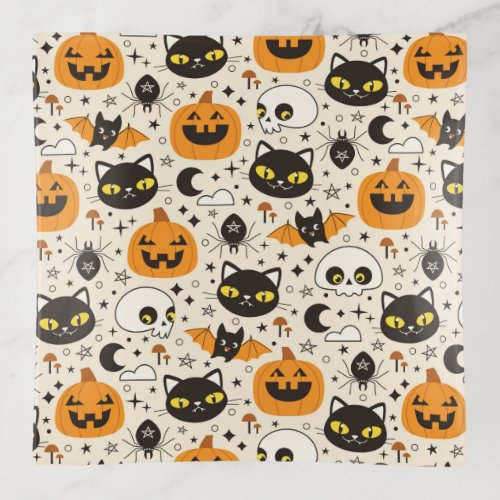 Cute Retro Halloween Pattern Trinket Tray