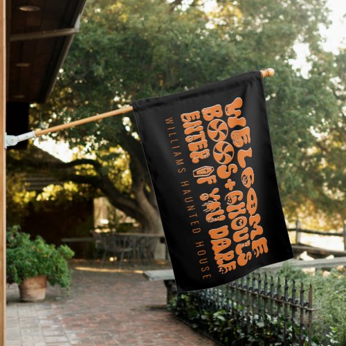 Cute Retro Halloween Welcome Pumpkin Ghost Skull  House Flag