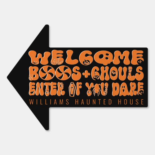 Cute Retro Halloween Welcome Pumpkin Ghost Skull  Sign