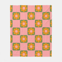 Cute Retro Hippie Flower Checkerboard Pink Green 