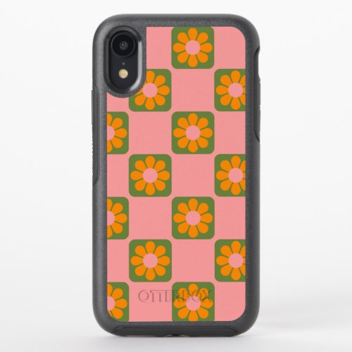 Cute Retro Hippie Flower Checkerboard Pink Green OtterBox Symmetry iPhone XR Case