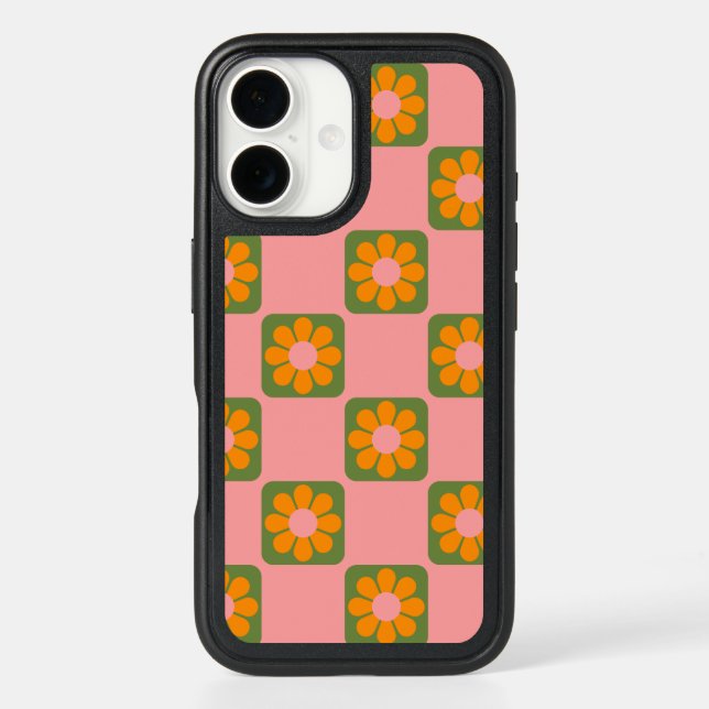 Cute Retro Hippie Flower Checkerboard Pink Green Otterbox iPhone Case (Back)