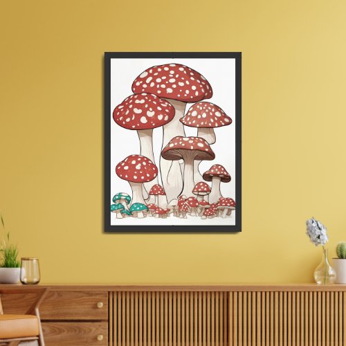 Cute Retro Hippie Mushroom Framed Art