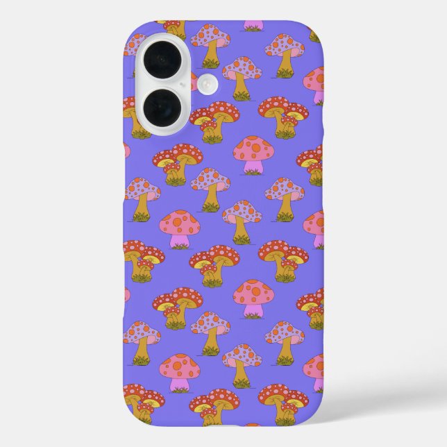 Cute Retro Hippie Mushroom Pattern in Purple  Case-Mate iPhone Case (Back)