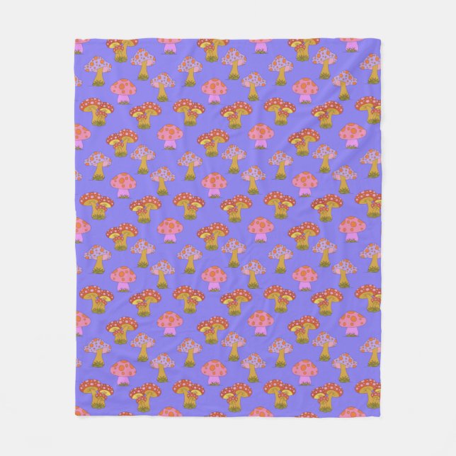 Cute Retro Hippie Mushroom Pattern in Purple  Fleece Blanket (Front)