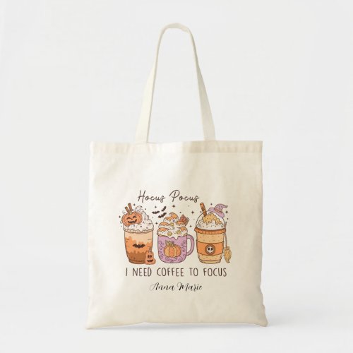 Cute Retro Hocus I Need Coffee to Focus Halloween  Tote Bag