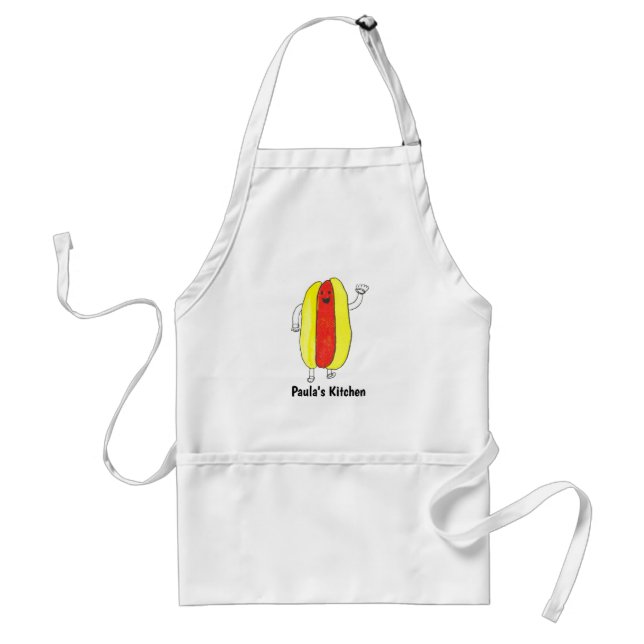Cute Retro Hot Dog Illustration Personalize Adult Apron (Front)
