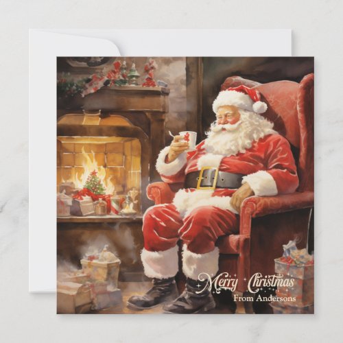 Cute Retro illustration Santa Claus read letters Holiday Card