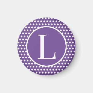 Cute retro initial letter Purple Polka Dots Magnet