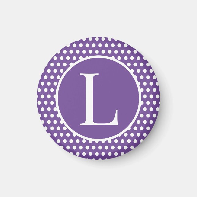Cute retro initial letter Purple Polka Dots Magnet (Front)