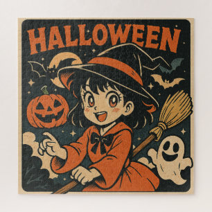 Cute retro Japanese cartoon Halloween Jigsaw Puzzle
