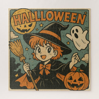 Cute retro Japanese cartoon Halloween Jigsaw Puzzle