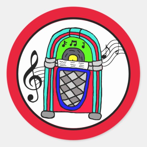 Cute Retro Jukebox Musical Notes Nostalgic Classic Round Sticker