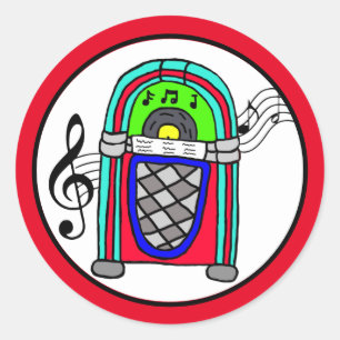 Cute Retro Jukebox Musical Notes Nostalgic Classic Round Sticker