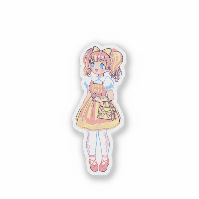 Cute Retro Kawaii Anime Girl Pastel Fashion Vinyl  Sticker (Front)