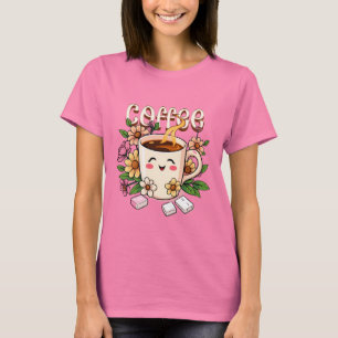 Cute Retro Kawaii Coffee and Flowers T-Shirt