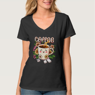 Cute Retro Kawaii Coffee and Flowers T-Shirt