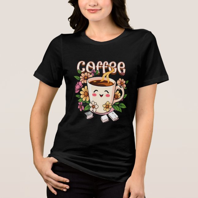 Cute Retro Kawaii Coffee and Flowers Tri-Blend Shirt (Front)