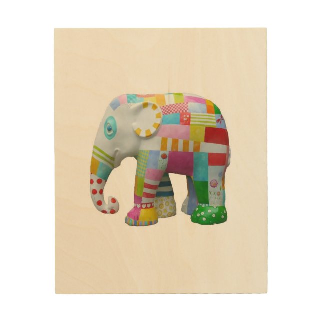 Cute retro kids elephant retro toy whimsical wood wall decor (Front)