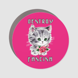 Cute Retro Kitten - Destroy Fascism Car Magnet