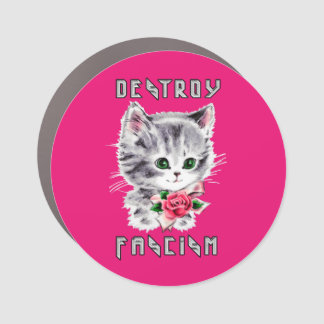 Cute Retro Kitten - Destroy Fascism Car Magnet