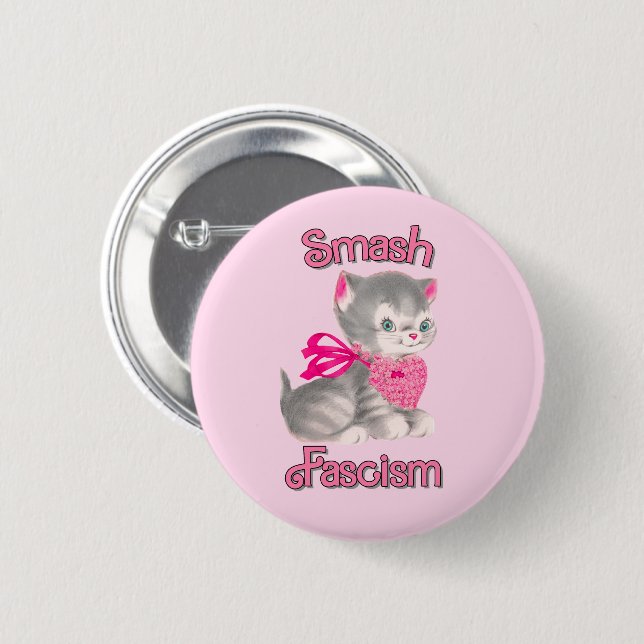 Cute Retro Kitten - Smash Fascism Button (Front & Back)