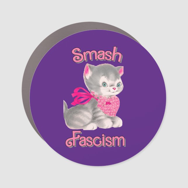 Cute Retro Kitten - Smash Fascism Car Magnet (Front)