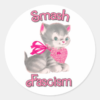 Cute Retro Kitten - Smash Fascism Classic Round Sticker