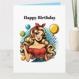 Cute retro lady add text Birthday Card