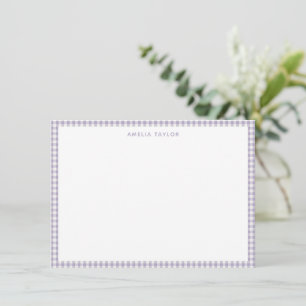 Cute Retro Lavender Gingham Plaid Personalized Note Card