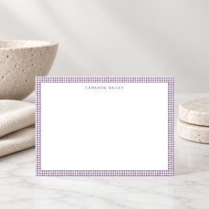 Cute Retro Lavender Gingham Plaid Personalized Note Card