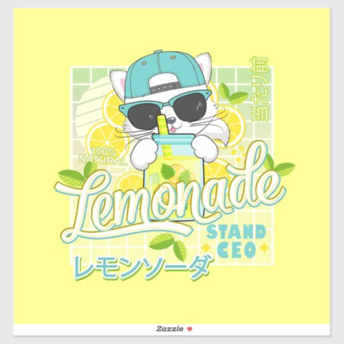 Cute Retro Lemonade Stand CEO Anime Cat Sticker