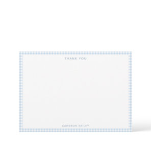 Cute Retro Light Blue Gingham Personalized Thank You Card