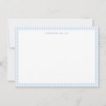 Cute Retro Light Blue Gingham Plaid Personalized Note Card