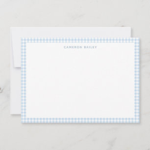 Cute Retro Light Blue Gingham Plaid Personalized Note Card