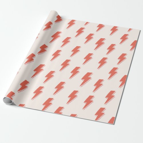 Cute Retro Lightning Bolt Pink Orange Pattern Wrapping Paper