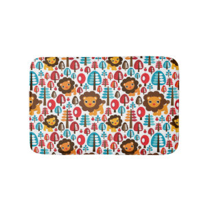cute retro Lion kids illustration Bathroom Mat