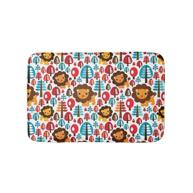 cute retro Lion kids illustration Bathroom Mat (Front)