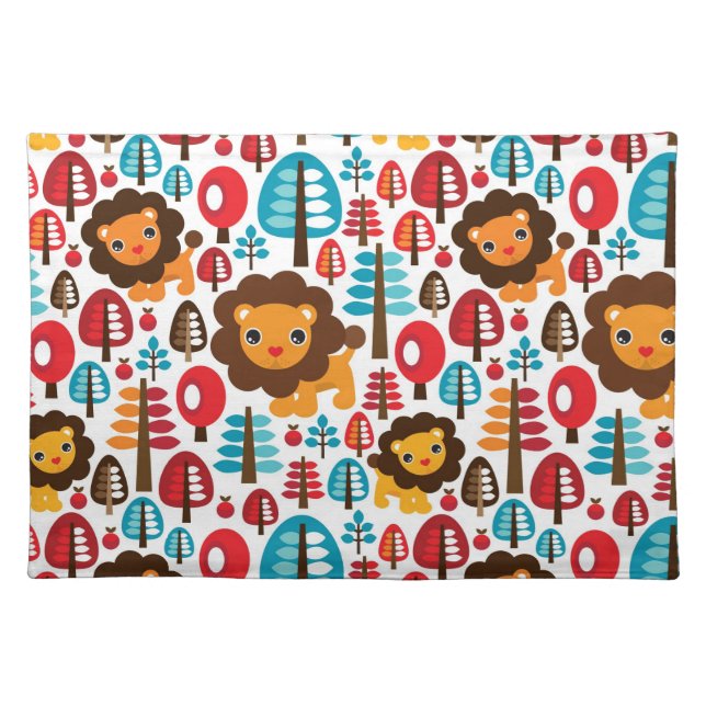 cute retro Lion kids illustration Cloth Placemat (Front)
