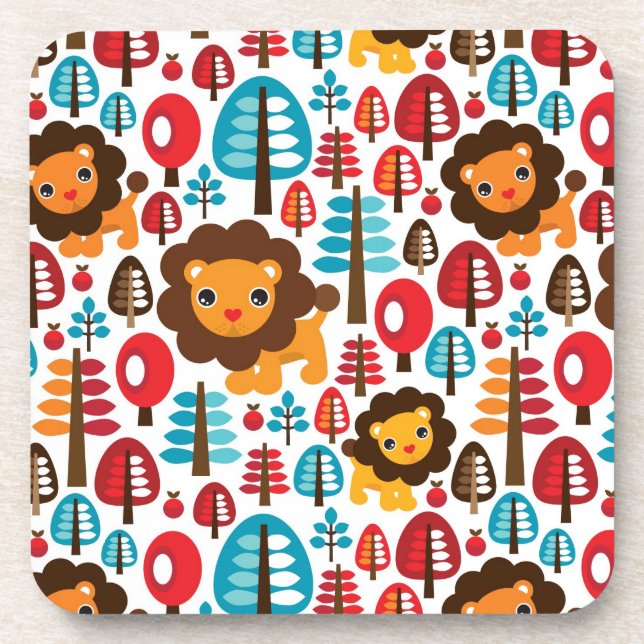 cute retro Lion kids illustration Coaster (Front)