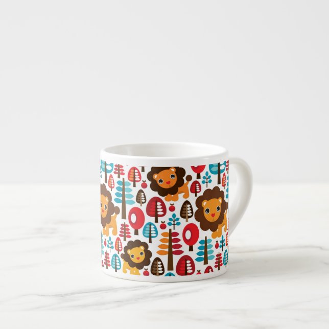 cute retro Lion kids illustration Espresso Cup (Front Right)
