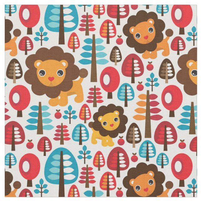 cute retro Lion kids illustration Fabric (Close Up)