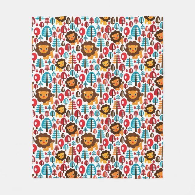 cute retro Lion kids illustration Fleece Blanket (Front)