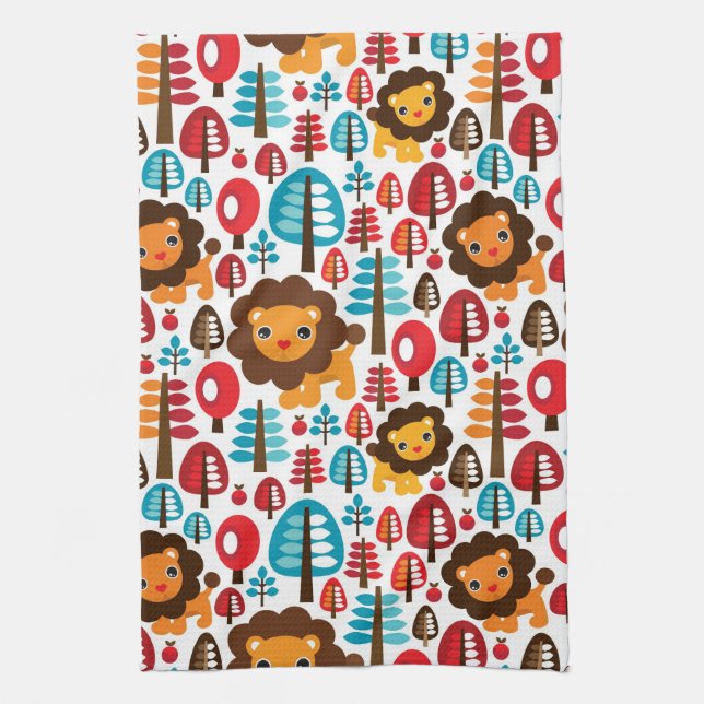 cute retro Lion kids illustration Kitchen Towel (Vertical)