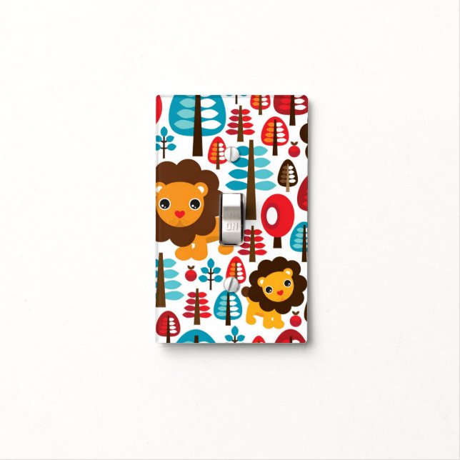 cute retro Lion kids illustration Light Switch Cover (In Situ)