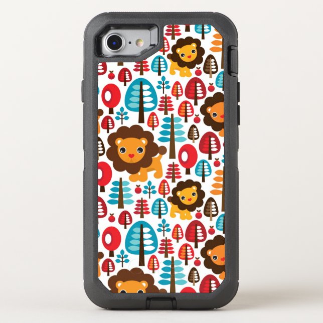 cute retro Lion kids illustration Otterbox iPhone Case (Back)