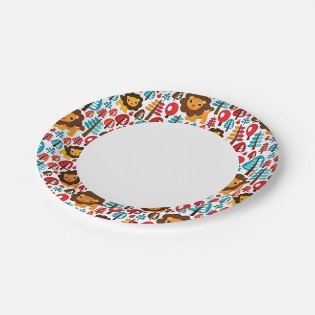 cute retro Lion kids illustration Paper Plates (Angled)