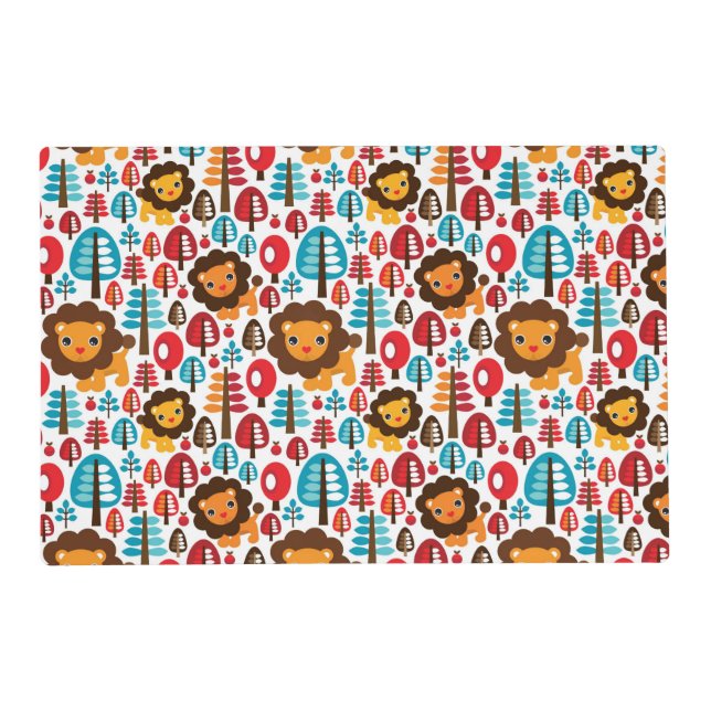 cute retro Lion kids illustration Placemat (Front)