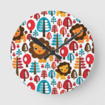 cute retro Lion kids illustration Round Clock