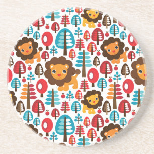 cute retro Lion kids illustration Sandstone Coaster